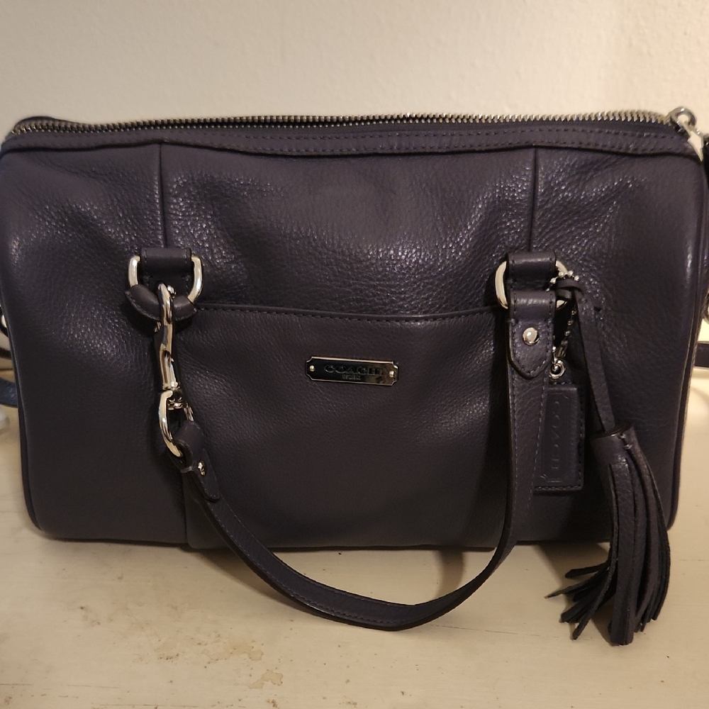 Coach Purple Leather Shoulder Satchel with Tassel